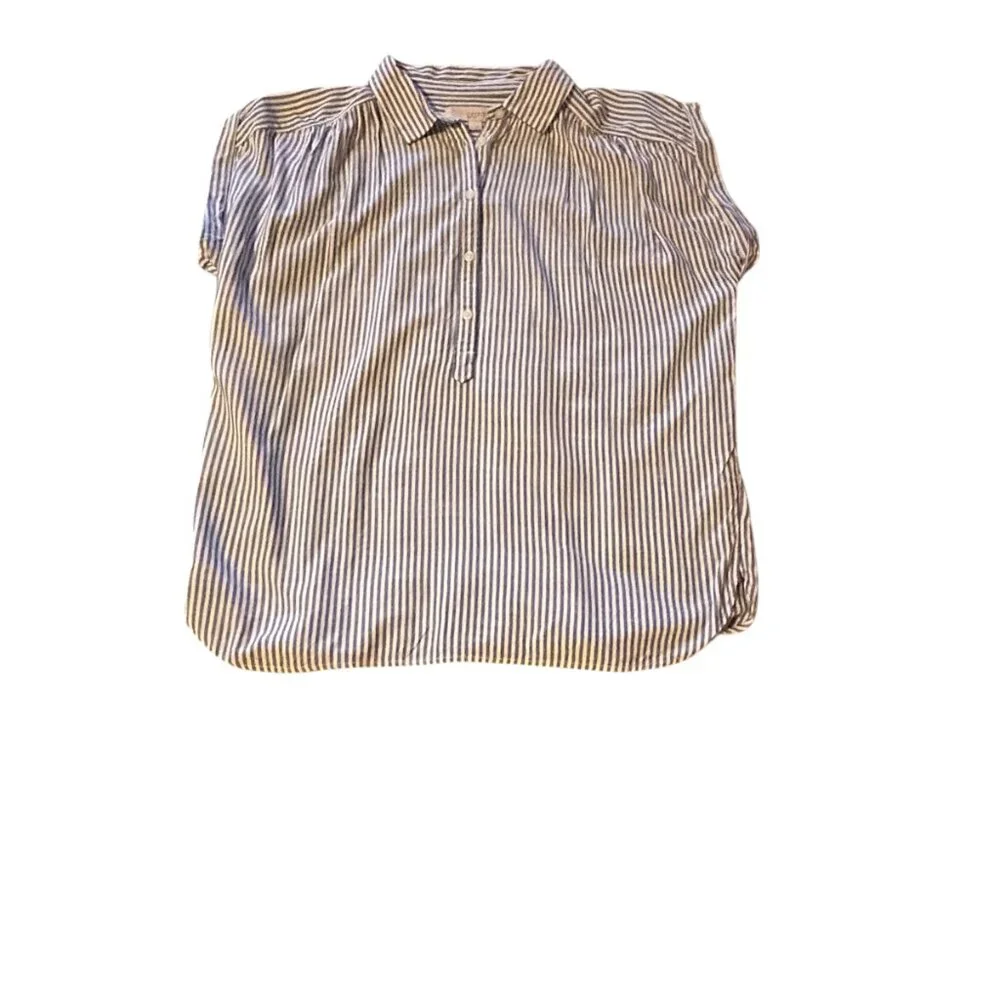 Classic Coastal Stripe Button Front Blouse | LOFT | Size Small - Picture 7 of 10
